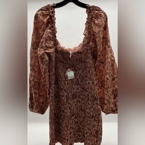 NWT Free People Smock It To Me Mini Dress Ruffle Smocked Bodycon Sz L Msrp $148